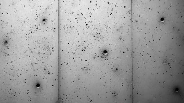 raw concrete panel wall with vertical seams, pockmarked holes and textured surface, stark austere industrial mood