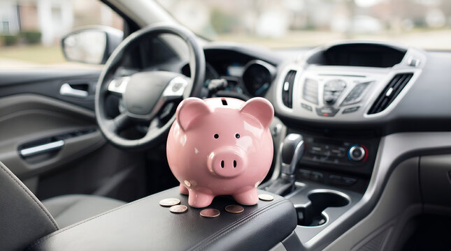 Financial planning and smart savings for car ownership expenses, symbolizing prudent money management for automotive needs and and travel costs