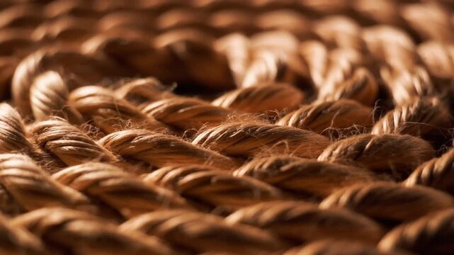 Macro shot of coiled natural brown fiber hemp rope