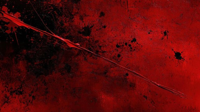 intense red grunge background with black splatters, scratched surface and a glossy diagonal paint slash conveying dramatic tension