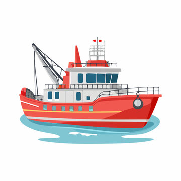 Red Fishing Trawler Boat Illustration