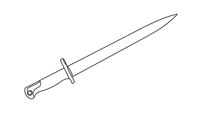 Continuous line drawing of a military bayonet dagger weapon