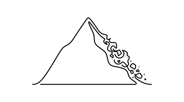 Continuous One Line Drawing of a Mountain Landslide Disaster