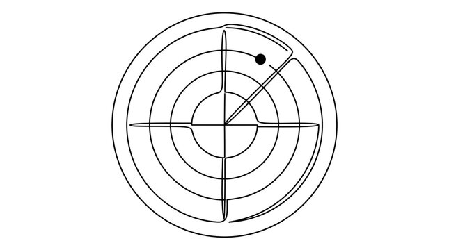 One Line Continuous Drawing of a Radar Screen with Target Point