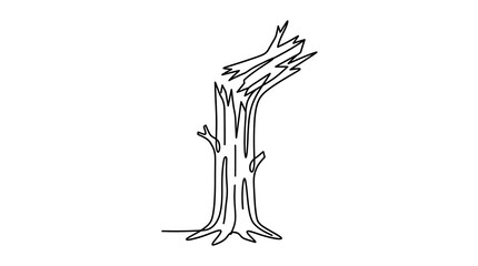 Single Line Drawing of a Broken Dead Tree Trunk Minimalist Art © Akhsan