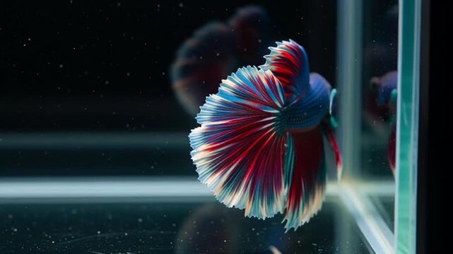 Vibrant colorful betta fish swimming alone.