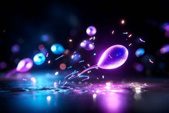 Artistic Representation of Abstract Sperm Cells in a Vibrant Conceptual Reproductive Biology Scene