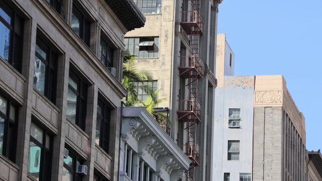 Old Downtown Buildings With Palm Trees In Sunlight