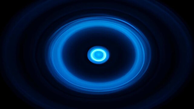 Elegant business circular concentric cycle blue abstract light ring with glow on black background, smooth motion blur, modern minimal design, futuristic energy effect