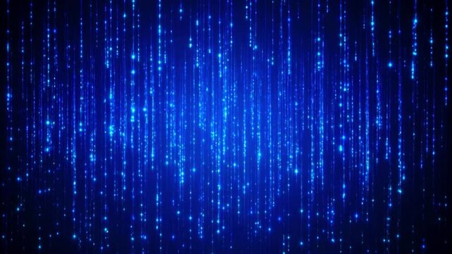 Digital blue code rain technology background.