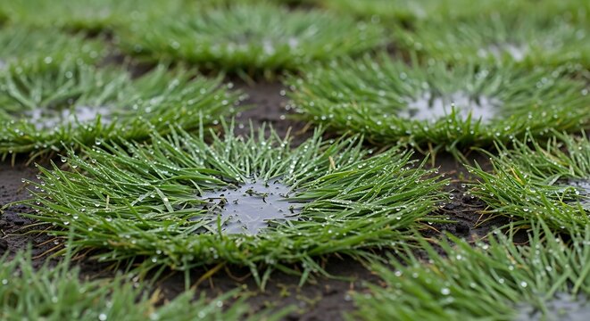 Frozen grass with ice crystals on blades.