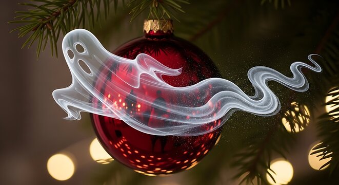 Ghostly transparent spirit on Christmas ornament.