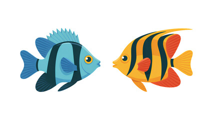 Two colorful tropical fish swimming side by side in water Vector © AZIFA