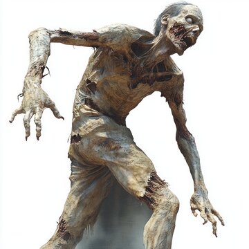 mummified humanoid with torn clothing and elongated clawed hands lunging in an eerie menacing pose
