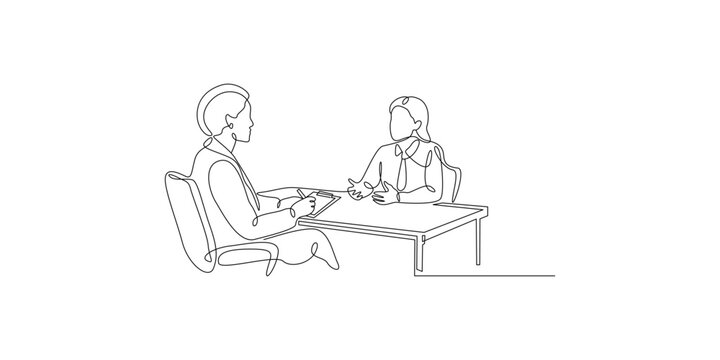Continuous one line drawing of business people in job interview or recruitment process vector illustration