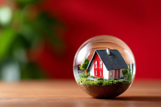 Conceptual Image of House Encased in Sphere with Decorative Elements Showcasing Real Estate Design Ideas