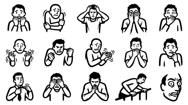 Various human illustrations representing anxiety and distress.