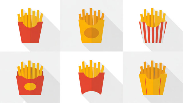 Set of six colorful french fries icons in playful style Vector