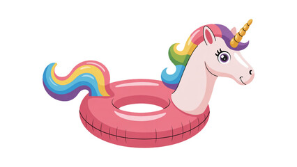 Colorful inflatable unicorn floatie with rainbow mane and tail Vector © AZIFA