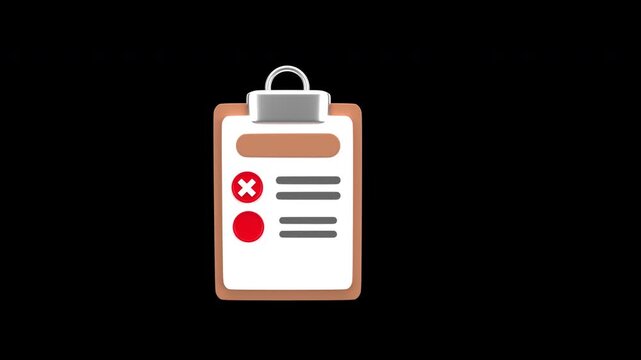 Clipboard with red crosses and warning icon indicates task failure, error list, or checklist problem alert with alpha channel.