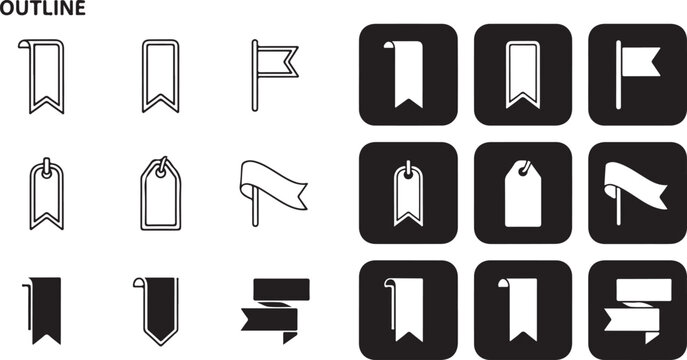 Black and white label and ribbon icons