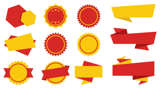 Red and yellow sale sticker labels and promotional ribbons designed as a flat vector graphic collection for marketing usage
