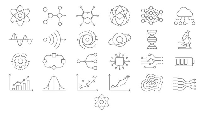 Science Technology and Data Analysis Symbols for Research and Innovation