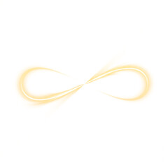 Naklejka premium gold glowing infinity symbol light trail on black background, flowing curve light effect