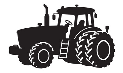 Obraz premium Row crop tractor silhouette, dual wheel farm tractor, agriculture field, vector isolated on white