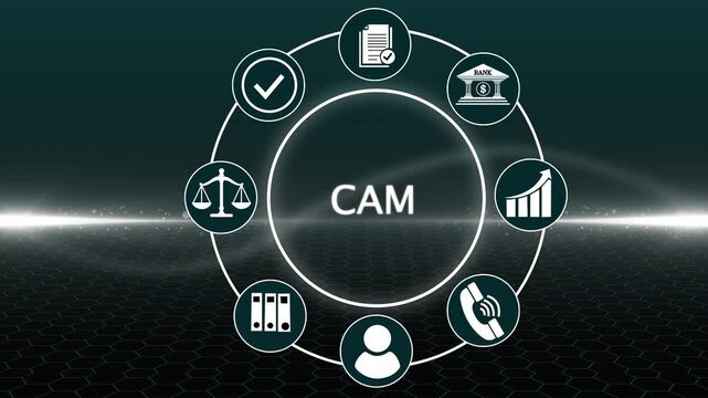 CAM Computer-aided manufacturing industrial technology automation concept. Business graph backgroun4k video animation bular background