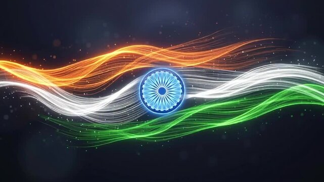 Abstract Indian Flag Animation with Glowing Particles and Ashoka Chakra