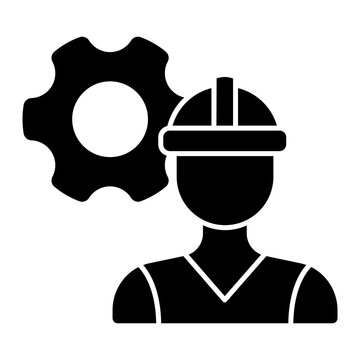 Construction worker builder labor handyman solid glyph icon
