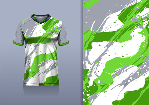T-shirt mockup abstract texture grunge sport jersey design for football, soccer, racing, esports, running, green white gray color