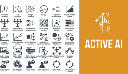 Naklejka premium Active AI icons represent advanced learning algorithms and processes.