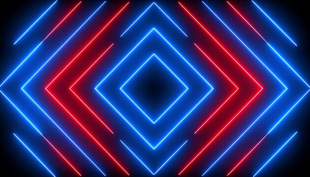 A geometric pattern with neon blue and red lights