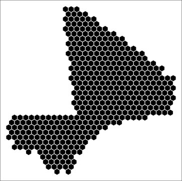 Mali simple black and white hexagon map shape template. Country plain hexagon cell dots. Mali flat honeycomb boundary. Vector Illustration.