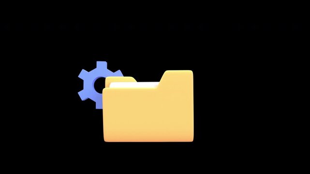 3D secure folder icon with gear and shield representing data protection, file management, and cybersecurity with alpha channel