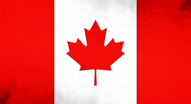 Red maple leaf on white background with red vertical stripes canada flag