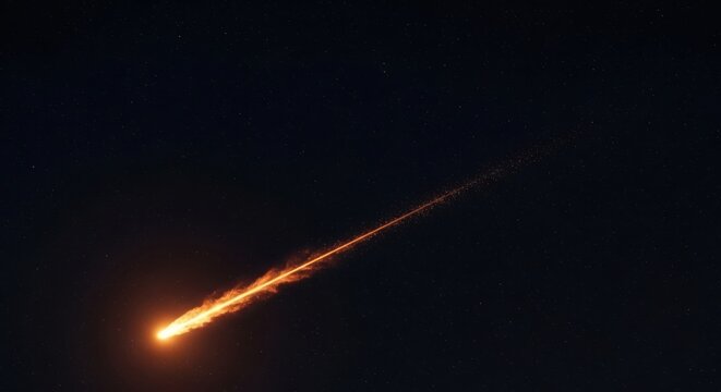 Brilliant Celestial Wonder Glowing Meteor Streak Across Night Sky Cosmic Spectacle Fiery Trail Atmospheric Entry Stargazing Event Astronomical Phenomenon Space Rock Display