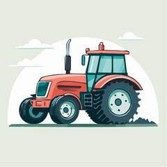 Obraz premium Illustration of a Red Tractor Working in a Field