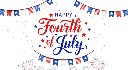Obraz premium Festive fourth of july celebration patriotic bunting and sparkling fireworks isolated on transparent background