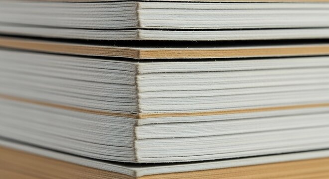 Close-up view of a stack of books showing their pages and covers.