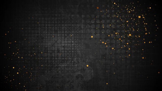Black grunge halftone texture background with shiny golden dots. Abstract retro motion design. Seamless loop. Video animation Ultra HD 4K 3840x2160