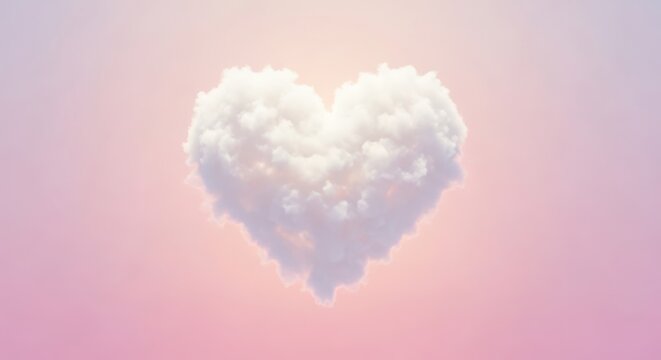 fluffy white cotton heart shape on soft pink gradient background minimalist love concept