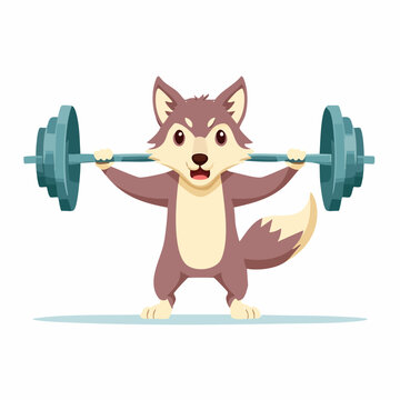 Cartoon Wolf Lifting Weights