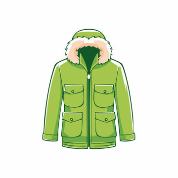Green Parka Jacket with Fur Hood Illustration
