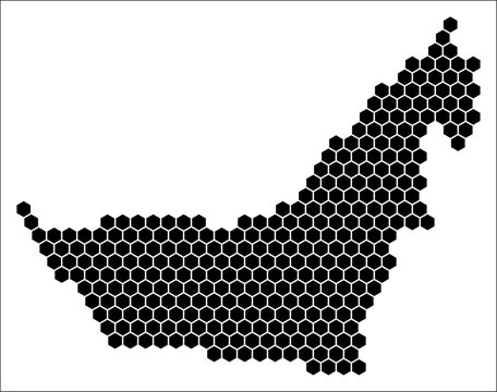 United Arab Emirates simple black and white hexagon map shape template. Country plain hexagon cell dots. United Arab Emirates flat honeycomb boundary. Vector Illustration.
