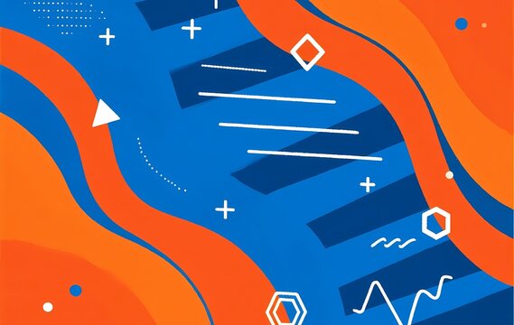 Blue abstract vector background with colorful circular patterns and star symbols creating a festive holiday banner design for a Christmas celebration