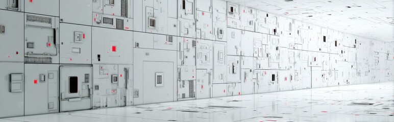 Futuristic Sci-Fi Corridor with Geometric Panels and Subtle Lighting.