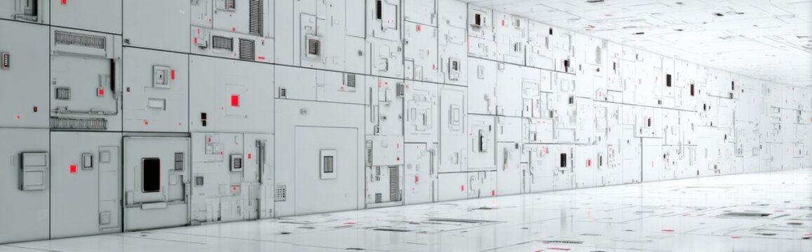 Futuristic Sci-Fi Corridor with Geometric Panels and Subtle Lighting.